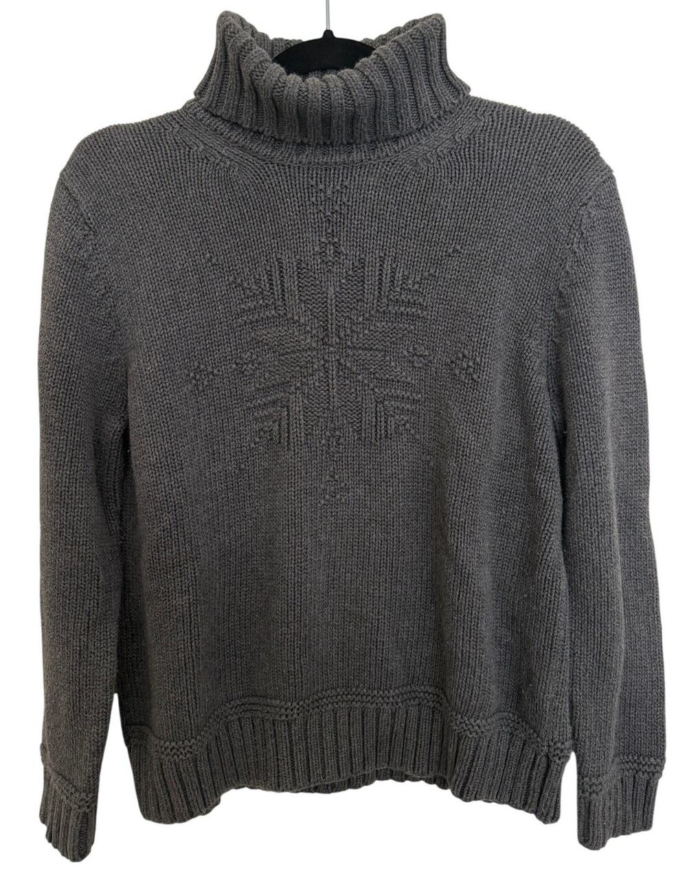 Ralph Lauren Grey Turtleneck Chunky Snowflake Sweater Petite Medium Retro VTG